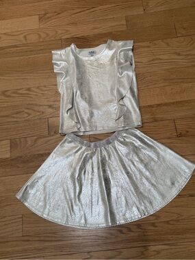 MIA Silver Metallic Ruffle Sleeve Top & Skirt Set